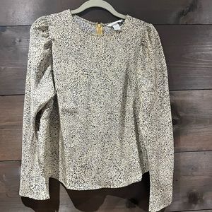 H&M animal print blouse  size 8, small scale print, yellow, black cream.